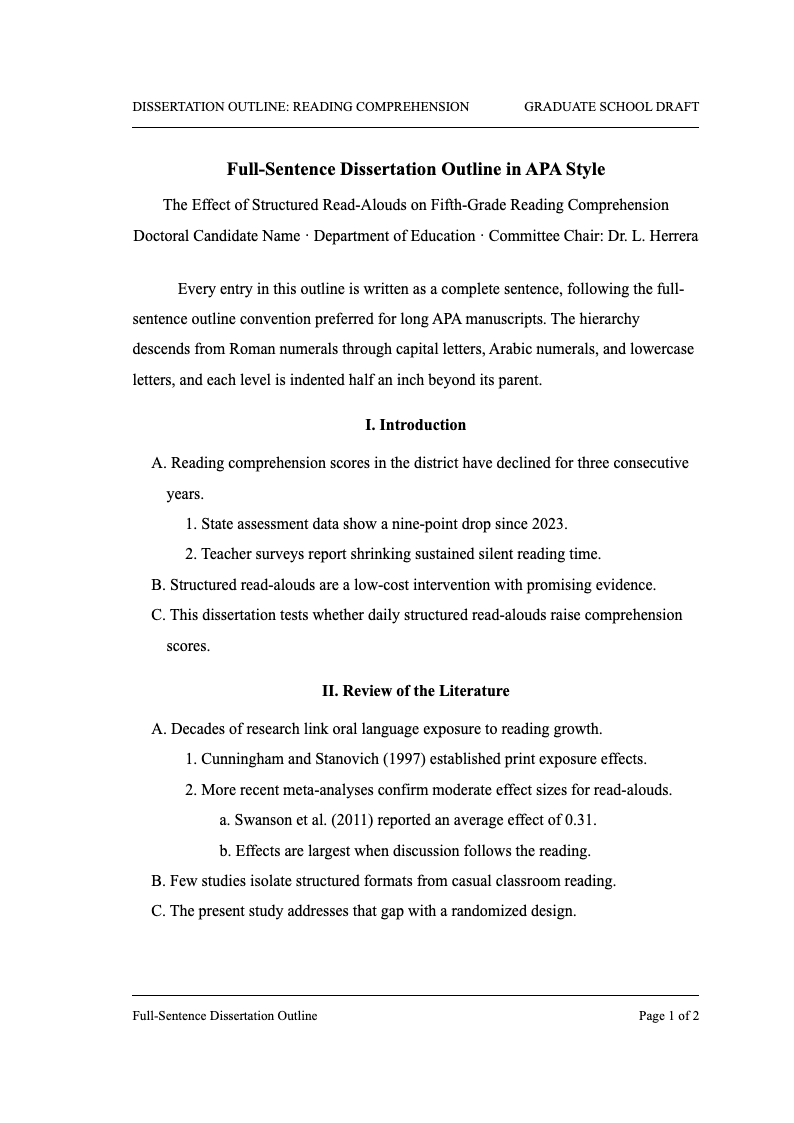 Dissertation scholarly apa outline format